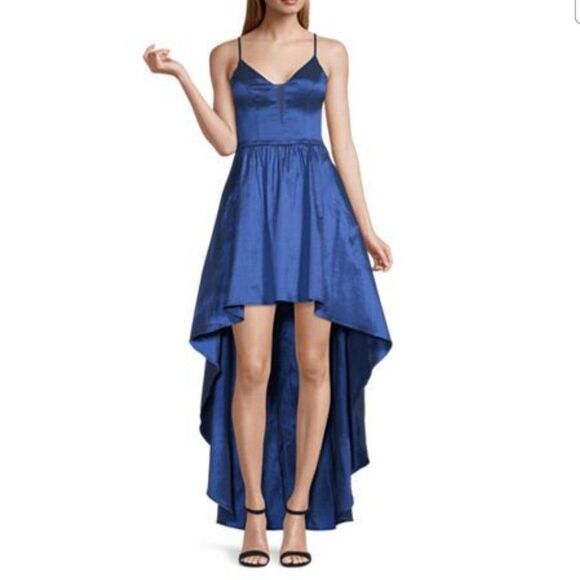B Smart Formal Maxi Gown Dress Size 5 Royal Blue Shiny Hi Low Hem NWT Prom - Picture 3 of 10